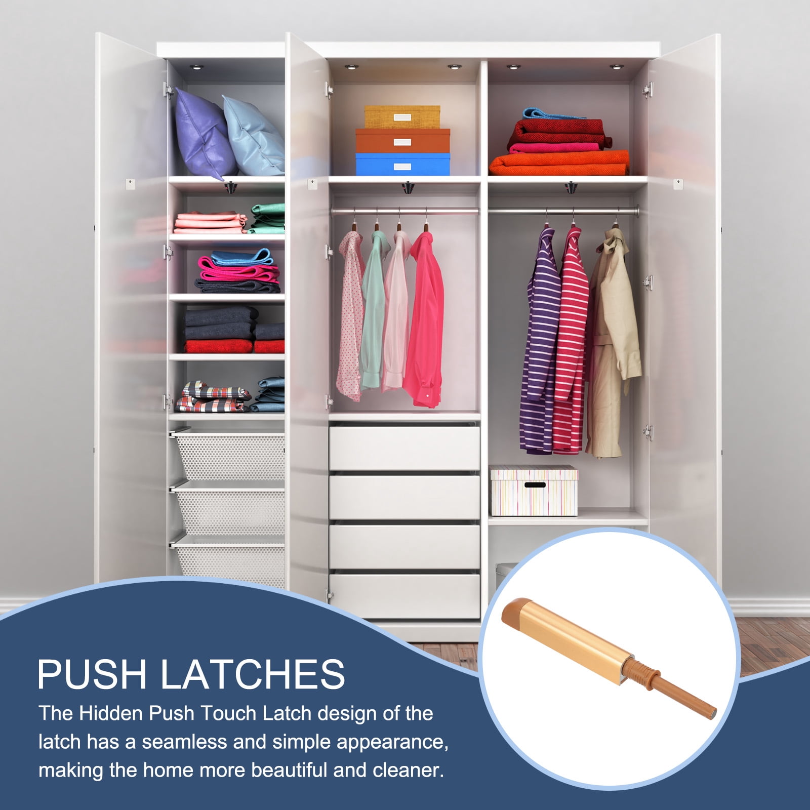 Uxcell Magnetic Push Latch, Double Push to Open Door Latch Hidden Push Touch Latch Closet Tip On Close Golden 8 Pcs