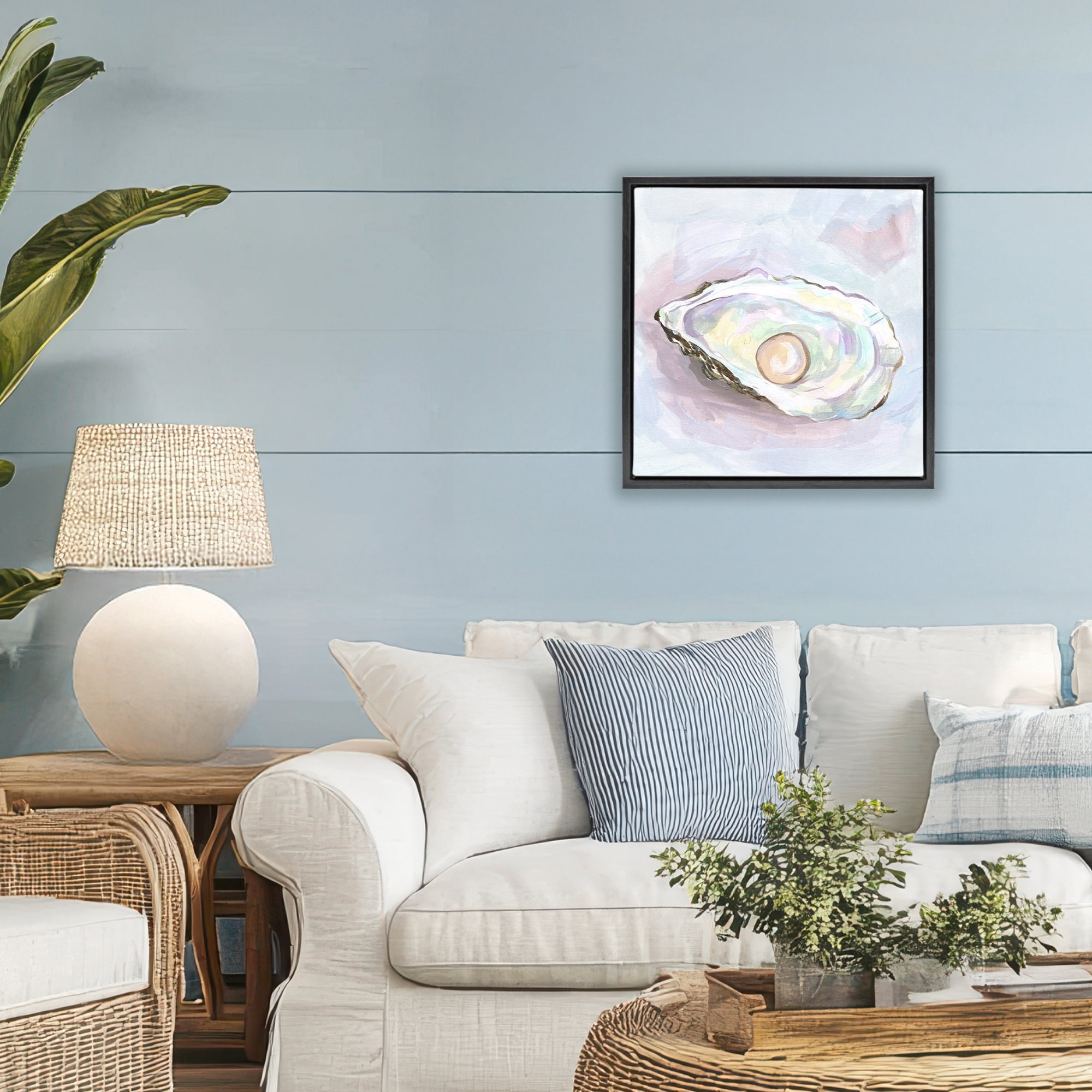 Stupell Industries Silent Opal Oyster Black Framed Floater Canvas Wall Art, design by Melissa Wang