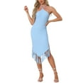 thumbnail image 1 of INSPIRE CHIC Vestido de fiesta para mujeres midi elegante con tirantes halter, sin mangas, con flecos, vestido de noche ajustado largo color azul cielo L, 1 of 5