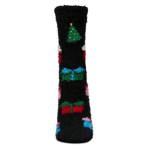 MeMoi Women's Tree & Presents Mistle Toes Cozy Crew Socks - Womens - Female, One Size, Black