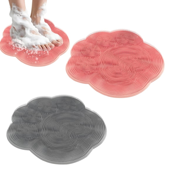 ACDANC 2Pcs Silicone Shower Foot Brush Pad,Double-Layer Column Design Foot Scrubber in Shower,Anti-Slip Shower Foot Scrubber Foot Scrubber Mat,11.8x11.8",Mixcolor