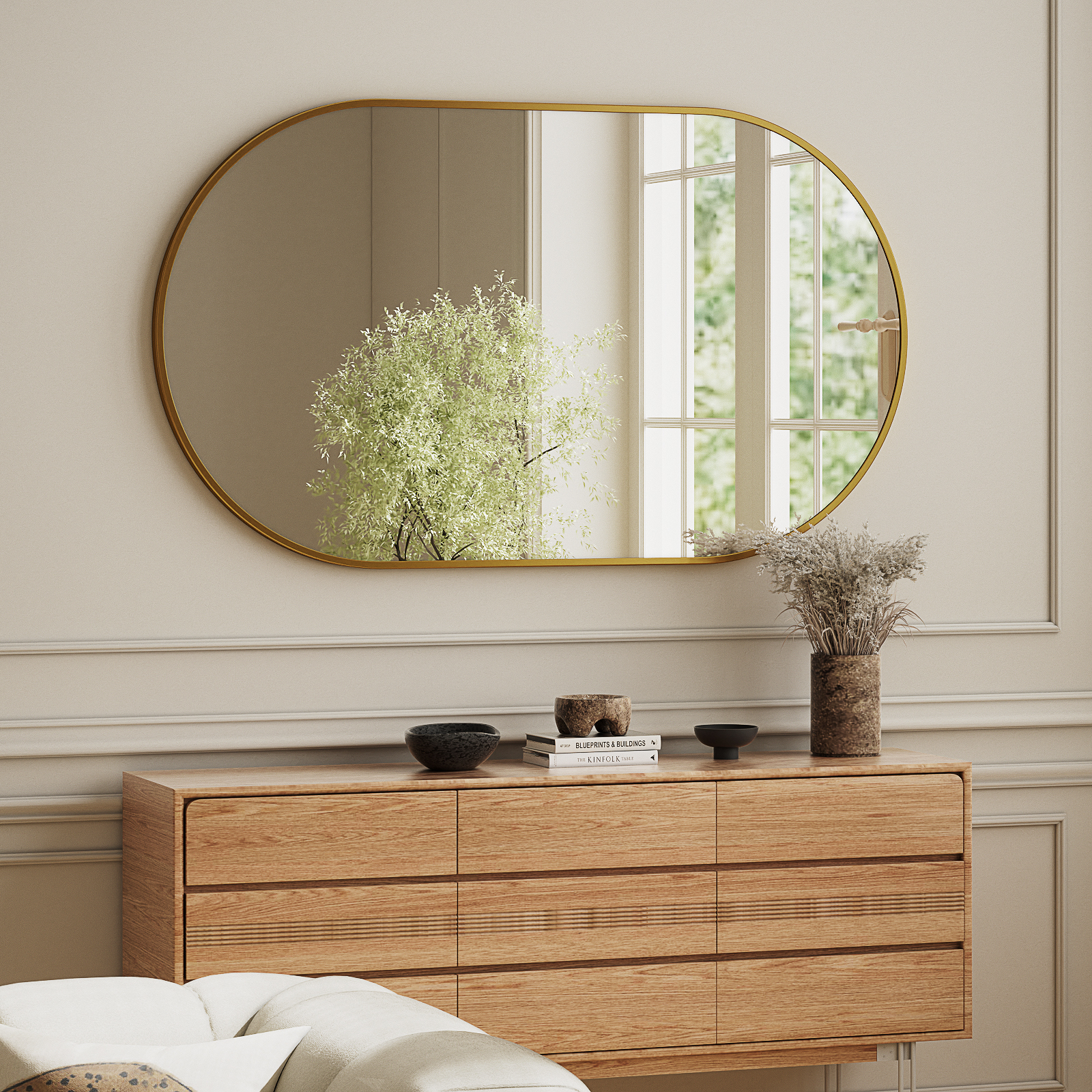 Gleamira Oval Bathroom Mirror Aluminum Alloy Wall Mirror 17" x 30", Gold