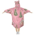 thumbnail image 2 of FORMRS Wearable Blanket Hoodie with Sleeves for Kids Cozy Flannel Sweatshirt, Pink Gingerbread House, 2 of 7