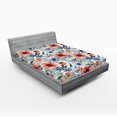 thumbnail image 2 of Ambesonne Flowers Fitted Sheet, Spring Blooming Floral Art, Queen Size, Dark Coral Ceil Blue, 2 of 5