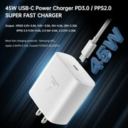 USB C Super Fast Charger for AT&T Maestro 3 45W Charger Super Fast Charging USB Type C PD PPS Charger with 6 FEET 5A Type-C Cable - White