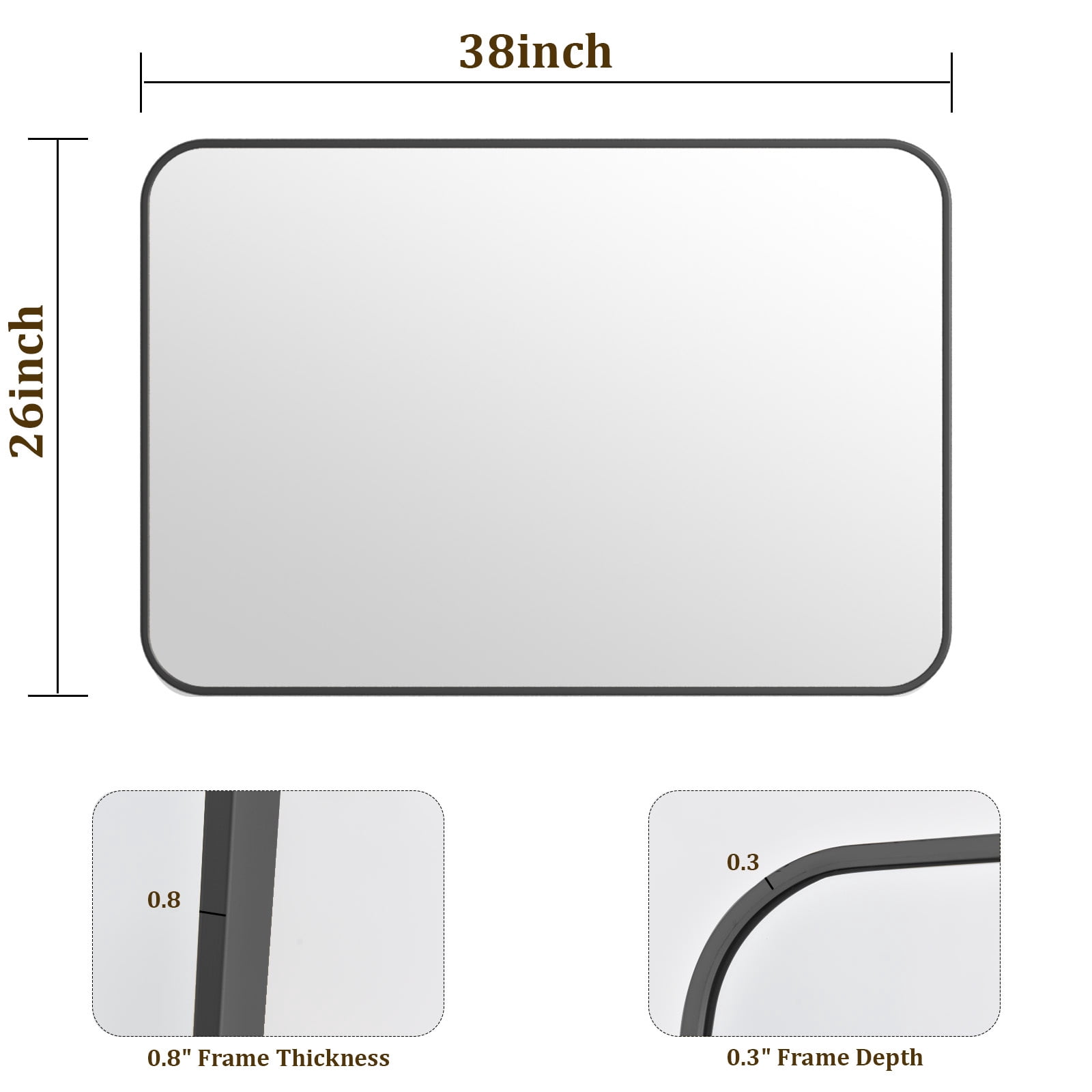 SHATTERVIEW 26"x38" Bathroom Mirror Wall-Mounted Vanity Mirror with Rectangular Metal Frame, Black