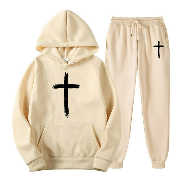 Ediodpoh Complets pour Hommes Complet d'Athlétisme pour Hommes 2 Pcs à Capuche Sport Décontracté Course Jogging Ensemble Survêtements Hommes Beige P