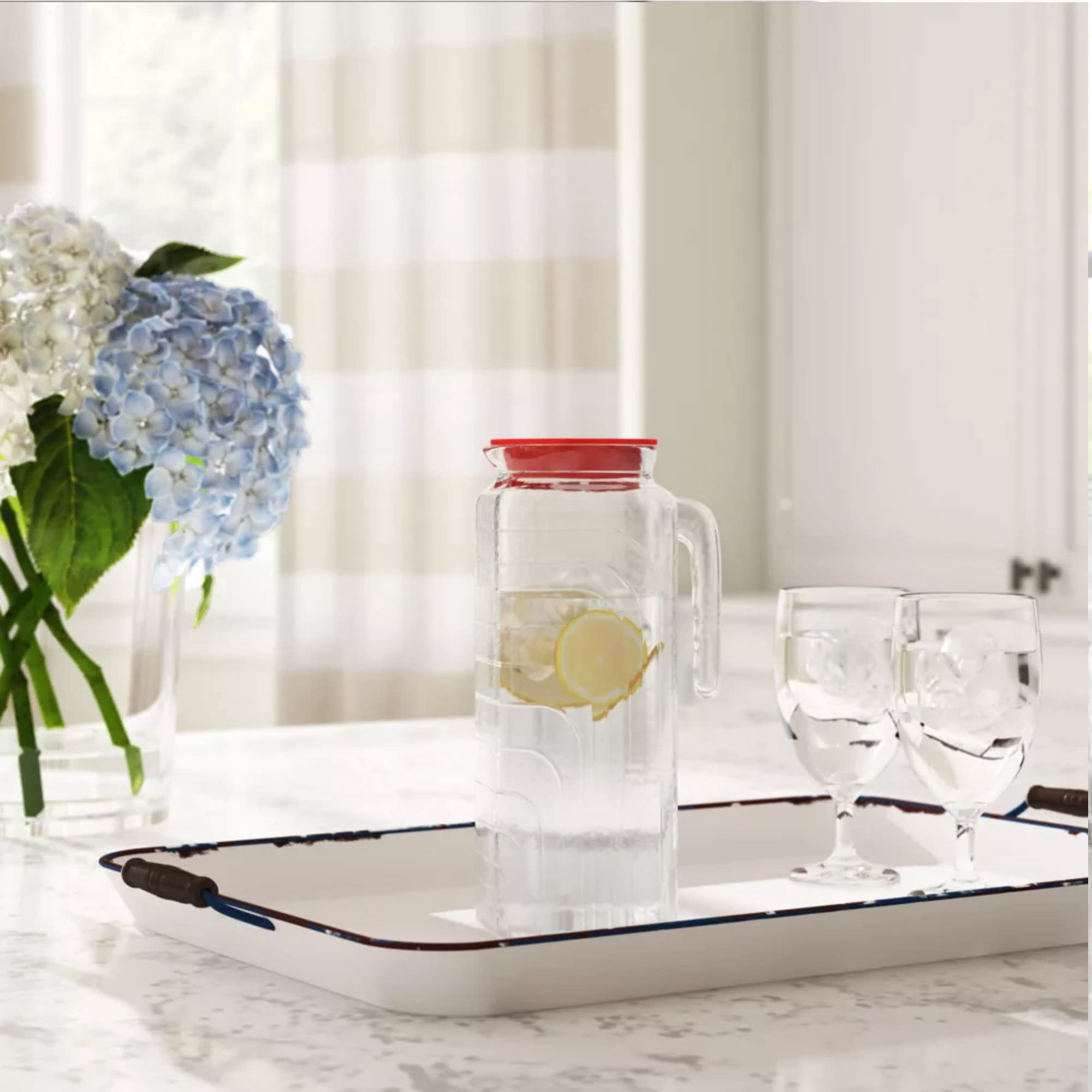 Bormioli Rocco Gelo Set of 2, Glass pitcher, 33.75 Oz. Carafe with Lid, for Homemade Juice, Iced Tea, Cold Brew, Dishwasher Safe Jug, Made in Italy (white)