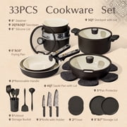 CAROTE 33-Pieces Ceramic Cookware Set, Nonstick Pots and Pans with Detachable Handles and Lids, Induction Compatible, Diswasher Safe, Black