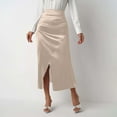 thumbnail image 2 of RUTAYY High Waist Split Satin Pleated Solid Color Bodycon Skirt For Women Casual Travel Skirts, 2 of 5