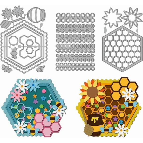 3Pcs 3 Styles Honeycomb Theme Carbon Steel Cutting Dies Stencils for DIY Scrapbooking Photo Album Decorative Embossing Paper Card Bees 126~148x87~103x0.8mm 1pc/style