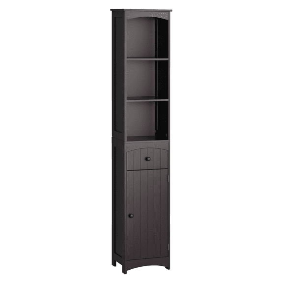 Bathroom Storage Cabinet, Free Standing Linen Tower with Drawer & Shelves, Tall Narrow Bathroom Organizer, Corner Cabinet, Brown