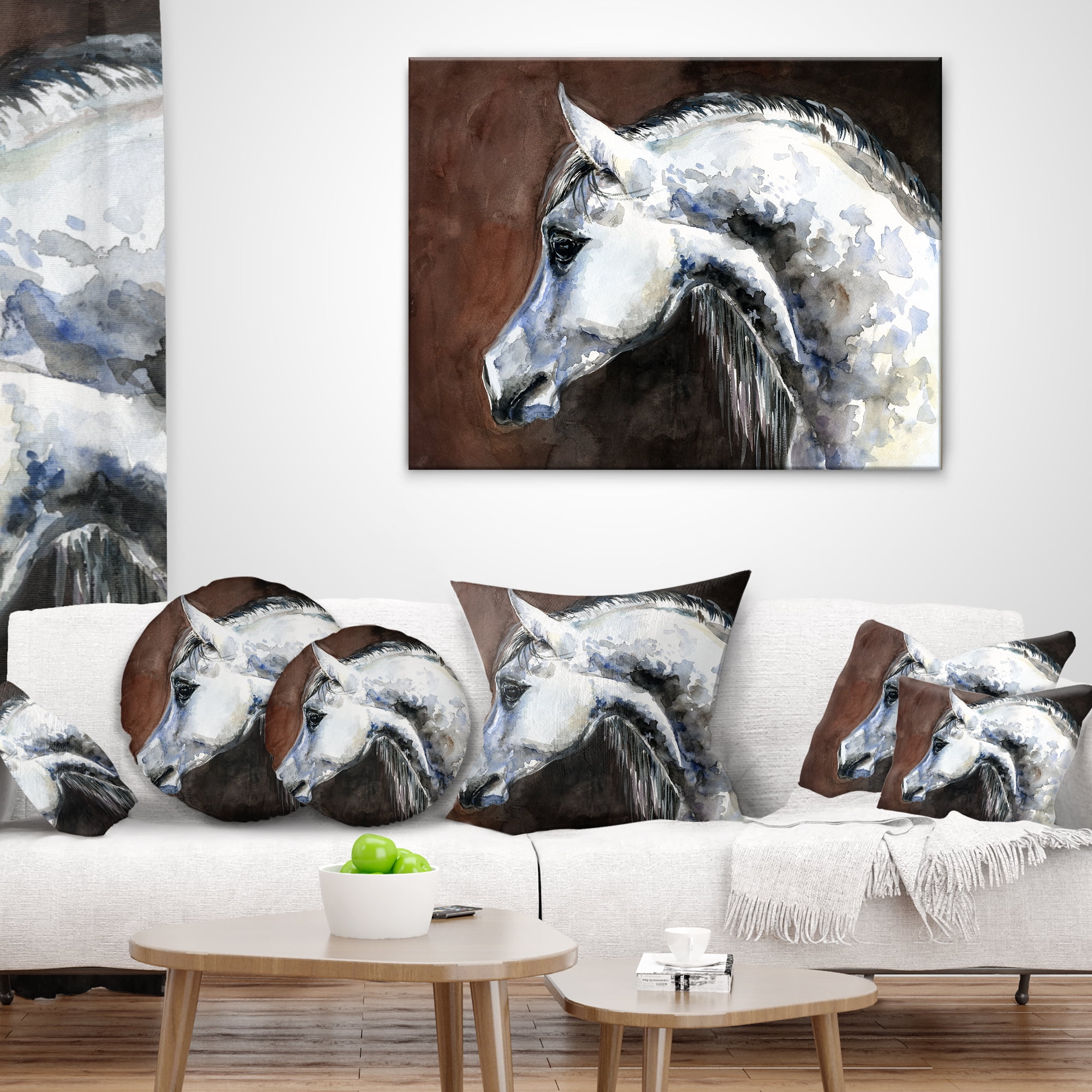 Designart Gray Arabian Horse Watercolor - Abstract Throw Pillow - 12x20