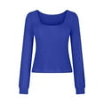 thumbnail image 1 of Timegard Long Sleeve T Shirts for Women Round Neck Casual Tops Solid Color Comfy Basic Trendy Blouses, 1 of 4