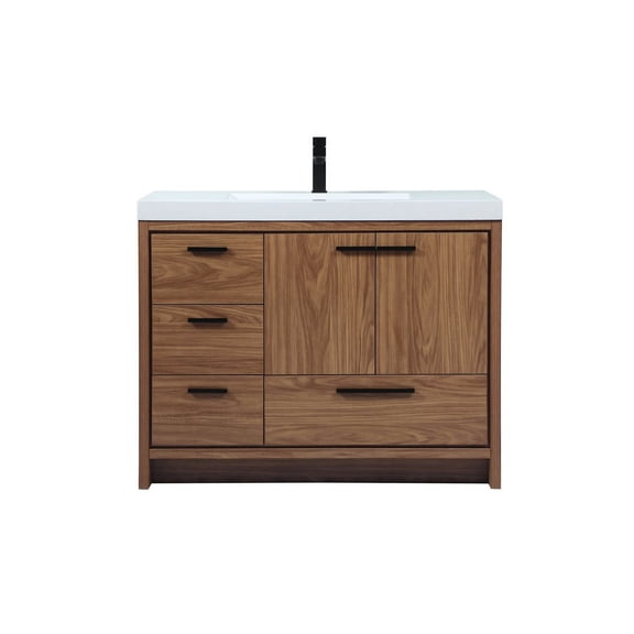 Elegant Decor Wyatt 42" Aluminum MDF Single Bathroom Vanity in Walnut Brown