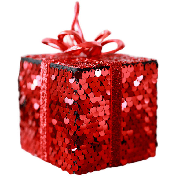 Christmas Decoration Foam Present Bags Ornaments Under Tree Red Golden Sequin