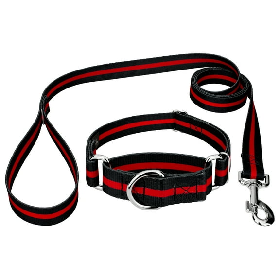 Country Brook Petz® Thin Red Line Martingale Dog Collar and Leash, 2XS