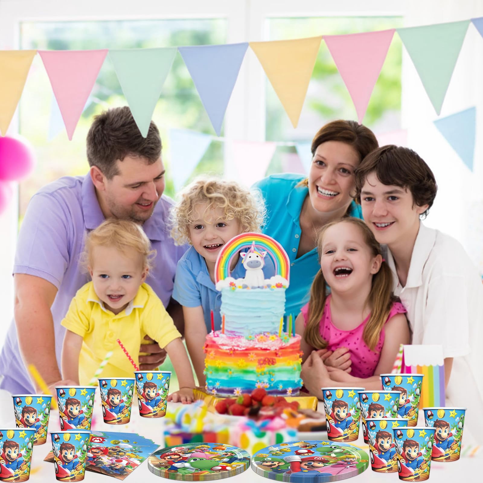 60 PCS Mario Tableware Sets, Birthday Party Supplies Paper Plates and Napkins Set Includes 20 PCS Plates, 20 PCS Napkins and 20 Paper Cups for Mario Party Decorations