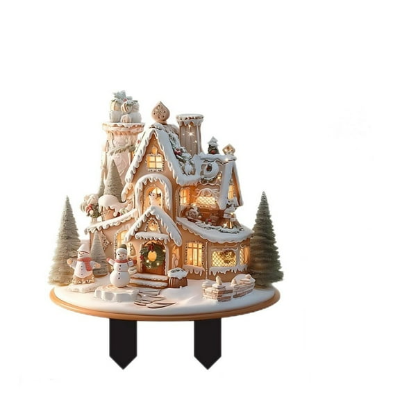 Beautynvta Acrylic Snow House Flower Pot, Ground Plug Garden Decoration, Winter Village Scenery, for Outdoor Christmas Decor, Holiday Yard Display, Home Garden Party Props