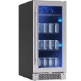 thumbnail image 1 of Zephyr Brisas Refrigerador de bebidas delgado de 15 pulgadas de una sola zona debajo del mostrador - Mini refrigerador estrecho para vino y bebidas Gabinete pequeño Refrigerador de vino Barra para el, 1 of 5