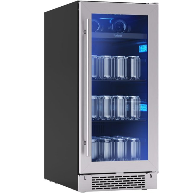 Zephyr Brisas Refrigerador de bebidas delgado de 15 pulgadas de una sola zona debajo del mostrador - Mini refrigerador estrecho para vino y bebidas Gabinete pequeño Refrigerador de vino Barra para el