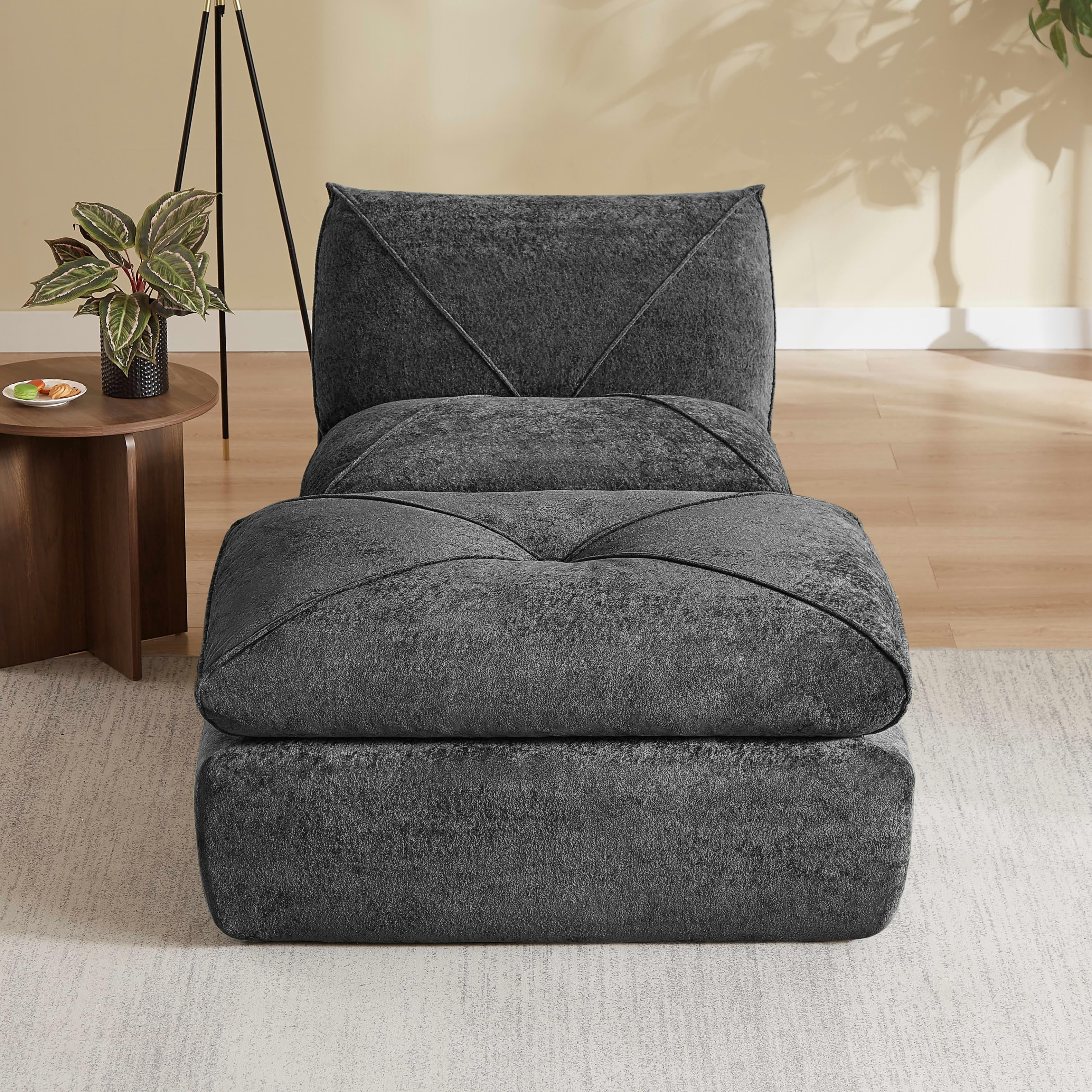 MAYEERTY Dark Gray Chenille Modular Sectional Sofa with Ottoman, Spring Support Flexible Combination for Living Room Apartment