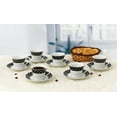 thumbnail image 4 of Espresso Cups and Saucers Set with Metal Stand for Cappuccino, Latte, Cafe Mocha - Black and Gold, 2 oz. Set of 6, 4 of 5