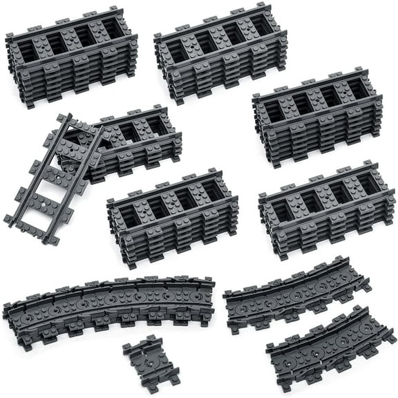 60PCS City Train Tracks, Classic Train Tracks Accessories, Railroad Building Toy Compatible with All Major Brand - 36 Straight and 24 Flexible