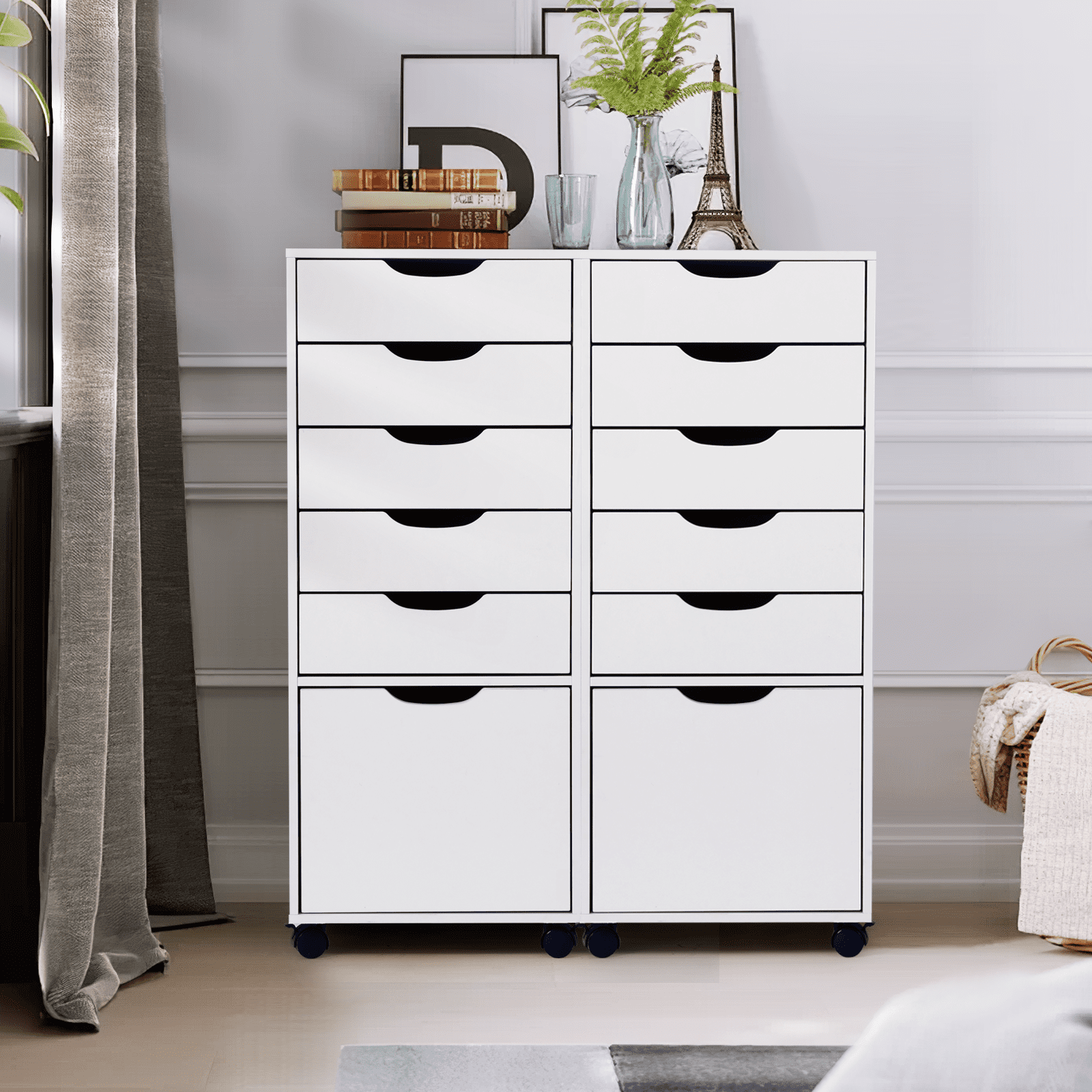 RichYa Mobile File Cabinet with Wheels,Chest of Drawers with Lockable Caster,Rolling Storage Organizer for Home Office,Living Room (White)