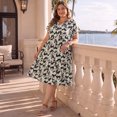 thumbnail image 2 of GRACE & GRANDEUR Women's Plus Size Easter Floral Print Dress Button Decor Notch Neck Ruffle Sleeve Tiered Flowy Midi Summer Holiday A Line Dresses with Pockets 4X Black, 2 of 6
