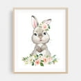 thumbnail image 2 of Cute Bunny, Rabbit, Forest Animals, Woodland Animals, Boho, Pink Flowers, Girl Nursery - Illustration Watercolor Floral Animal Whimsical Unframed Wall Art Print 6 x 8 inches, 2 of 13