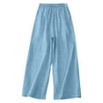 thumbnail image 4 of Jinhomg Summer Pants for Women 2025 Trendy Wide Leg Linen Pants Casual Solid Color Elastic Waist Pants Baggy Comfy Lounge Trousers Holiday Light Blue S, 4 of 8