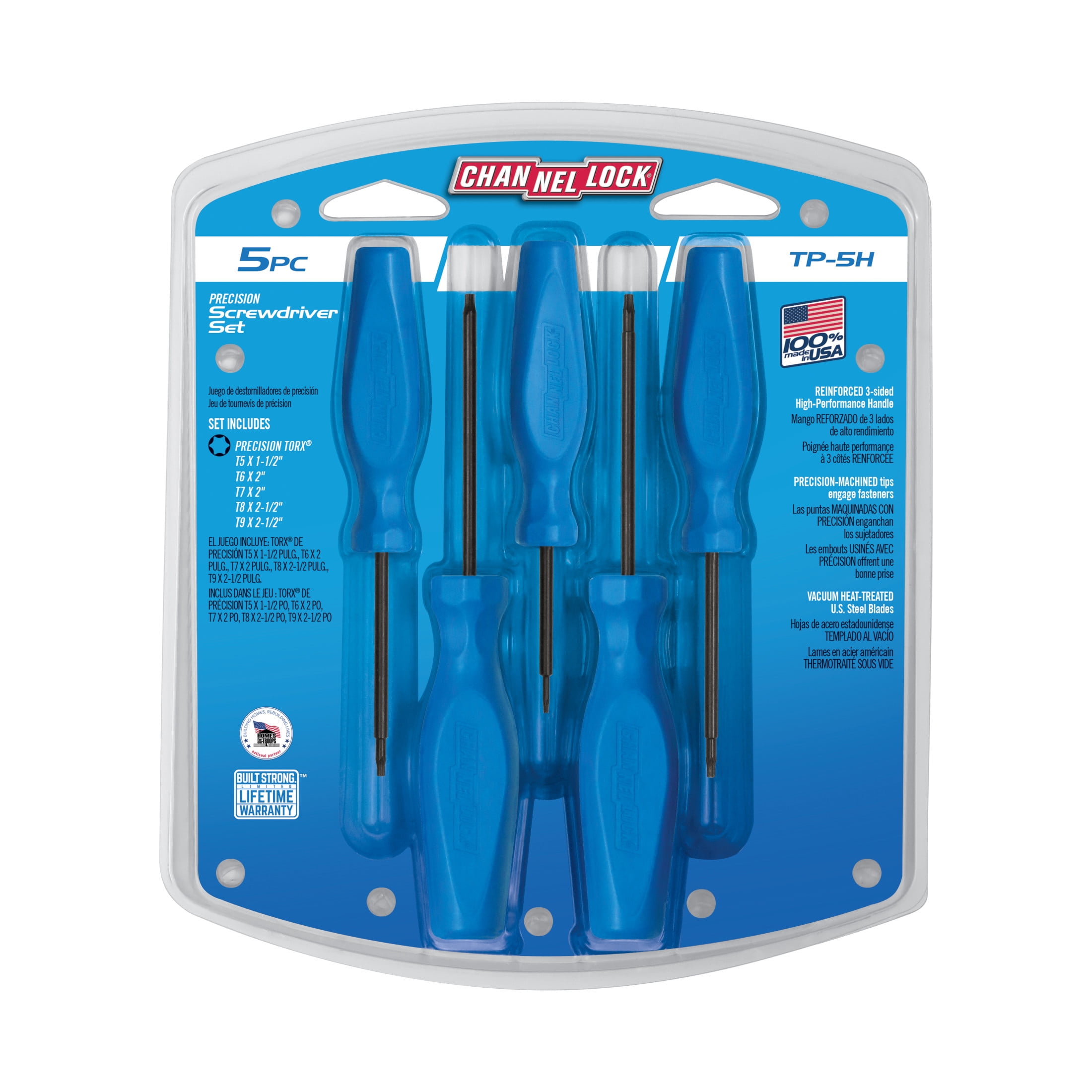 CHANNELLOCK Professional Precision TORX Screwdriver Set, Precision Machined with Non-Magnetic Tip & Tri-Lobe Grip, Ideal for Home Improvement, Made in USA, 5-tool set (TP-5H)