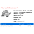 thumbnail image 2 of Left Transmission Mount - Compatible with 2014 - 2015 Nissan Rogue Select FWD 2.5L 4-Cylinder, 2 of 2