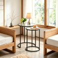 thumbnail image 2 of Round Nesting Side Table, Accent Table Set, Little End Table Combo with Metal Frame & Glass Top, Easy Assembly for Living Room, Bedroom, Guestroom, Office, Apartment, Small Space, Black, 2 of 5