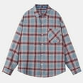 thumbnail image 2 of Mens Flannel Plaid Shirt Casual Lightweight Jacket Lapel Button Down Shackets Outerwear Fall Spring Blouses (3XL, Red 01), 2 of 4