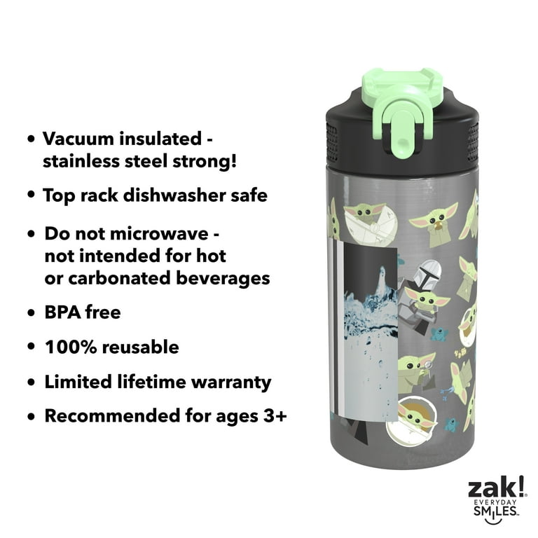 Zak Designs SW Mandalorian 14 oz Double Wall Vacuum Insulated Thermal Kids  Water Bottle, 18/8 Stainless Steel, Flip-Up Straw Spout, Locking Spout  Cover, Durable Cup for Sports or Travel 