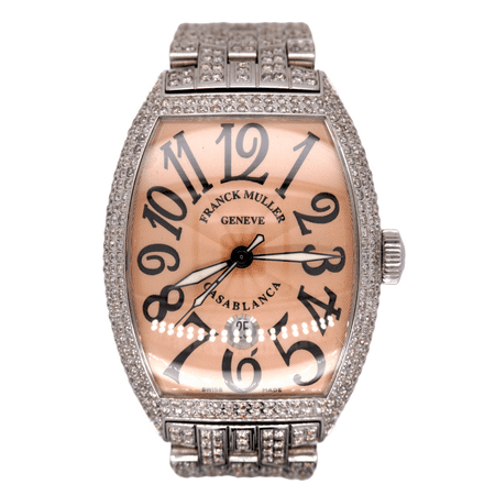 Franck Muller Casablanca Men s Watch Steel 39x50mm Pink Dial Iced 15ct Diamonds
