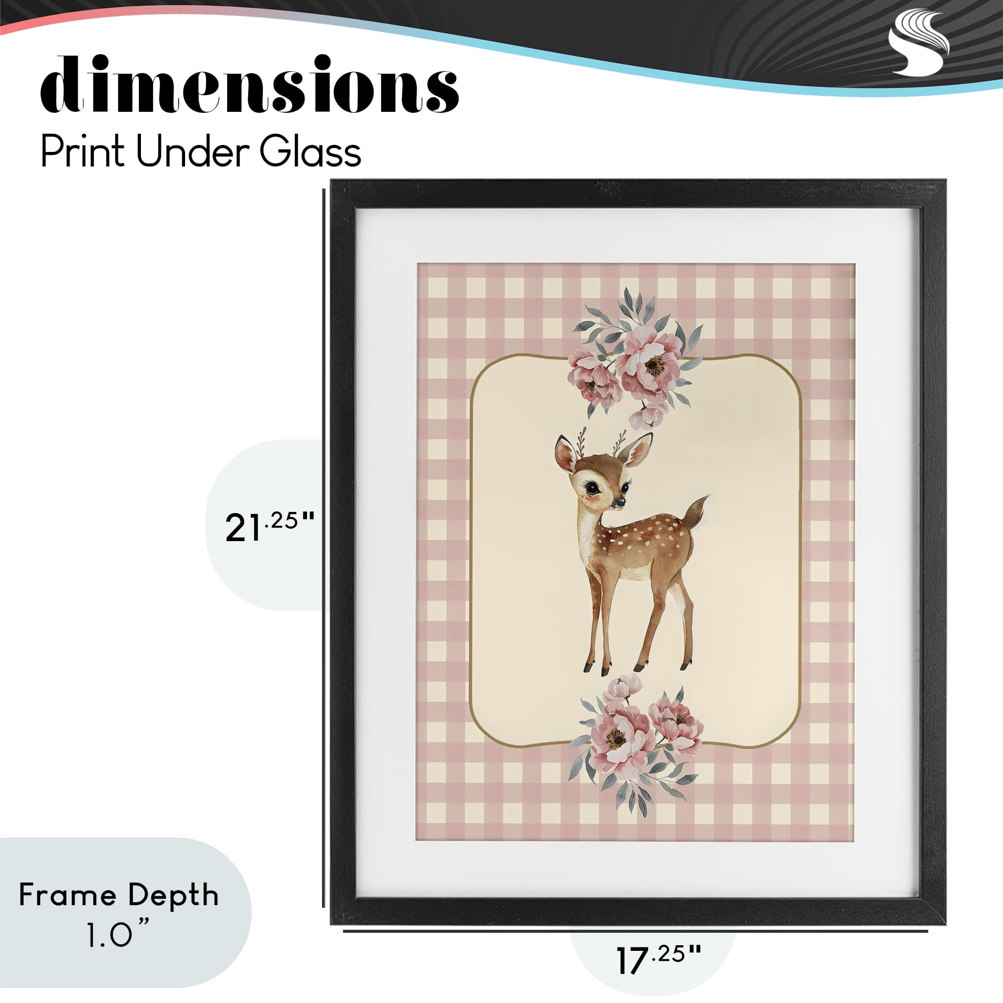 Stupell Industries Baby Deer Pink Gingham Black Framed Print Under Glass, design by LSR Design Studio