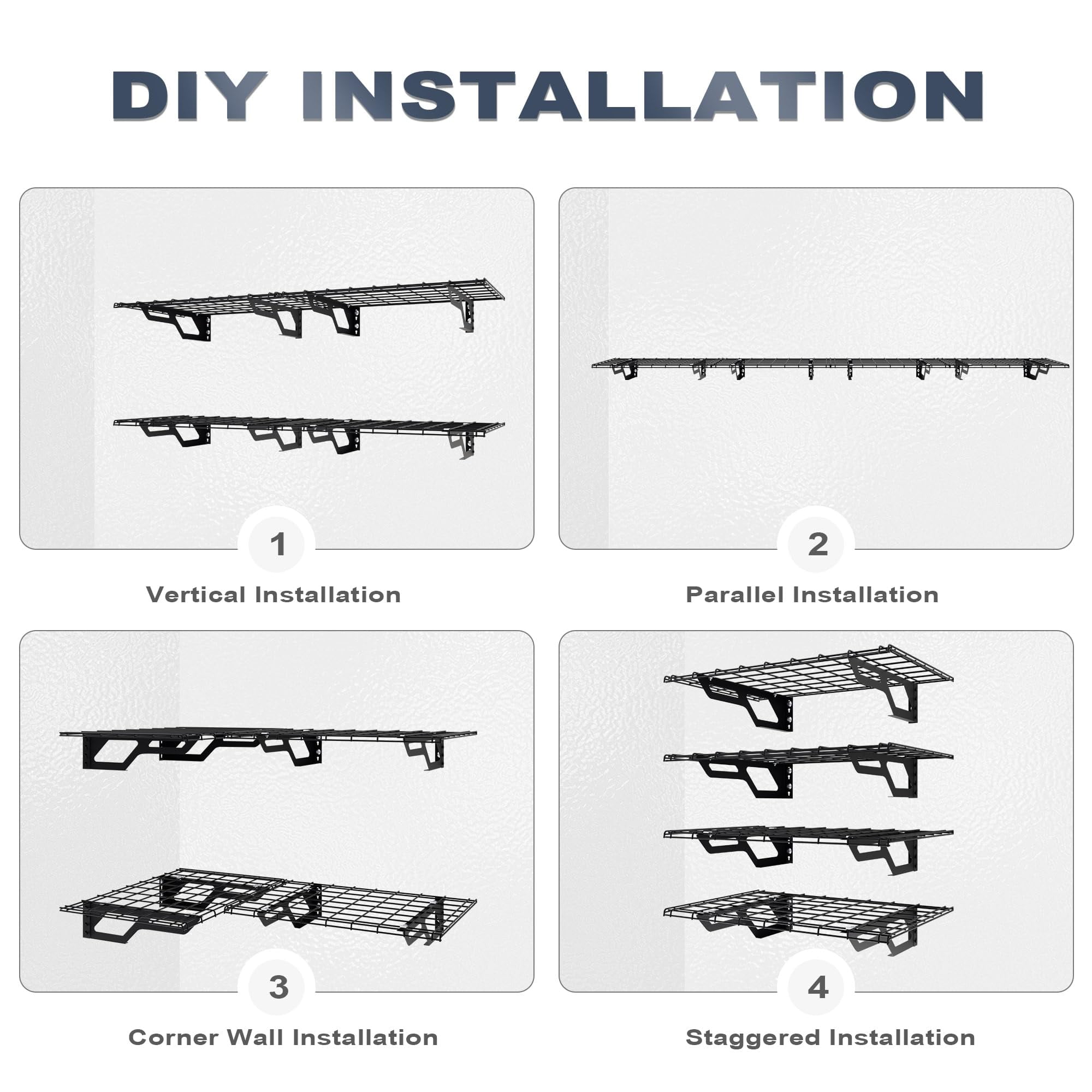 The Atlas 2-Pack 2x3 ft Garage Wall Shelves, 400lbs Heavy Duty Garage Shelving Wall Mounted, 24"x36" Metal Floating Shelf Storage Rack, Hammertone
