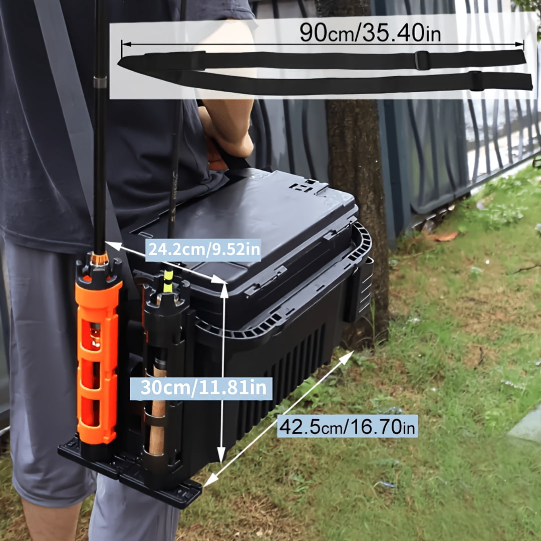 2.91Gal Dual-Layer ABS Fishing Tackle Box with 2 Rod Holders and 2 Cup Holders, Large Outdoor Fishing Storage Case