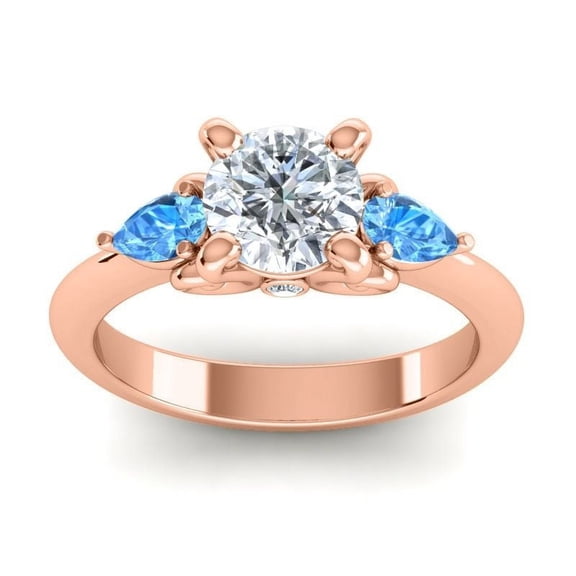 2.50 Ct Unique Round Cut Natural Diamond Blue Topaz Gemstone Three Stone Bridal Ring for Women Solid 14K Rose Gold Size 7 by Diamond-Capitals