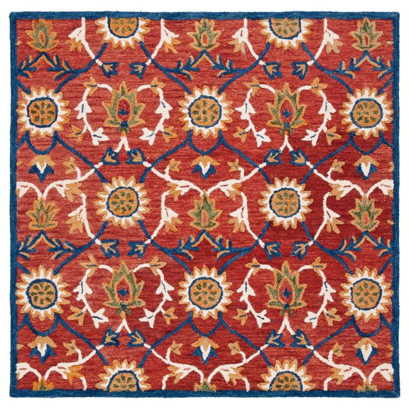 SAFAVIEH Blossom Lecia Floral Area Rug, Rust/Blue, 6' x 6' Square
