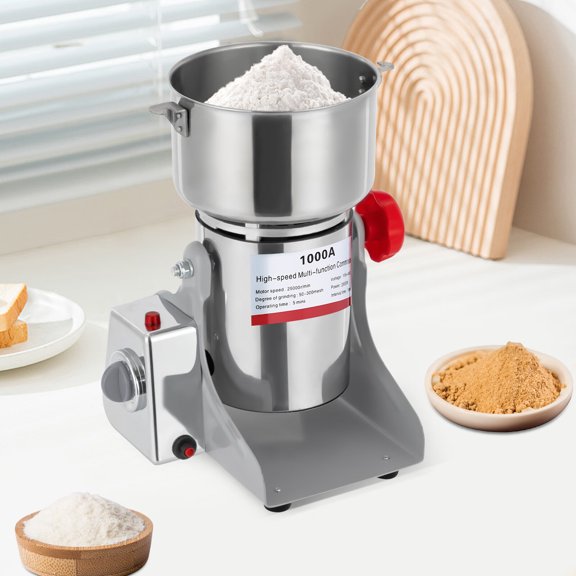 Aiqidi 1000g 110V Electric Grain Mill Grinder High Speed Stainless Steel Spice Coffee Rice Wheat Grinding Machine Grinding Degree 50-300 Mesh 30000 rpm