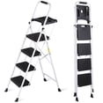 thumbnail image 2 of SuperDeal 4 Step Ladder Portable Folding Step Stool Metal Frame with Wide Non-Slip Pedals & Tool Tray – Perfect for Home, Garage & More, White, 2 of 20