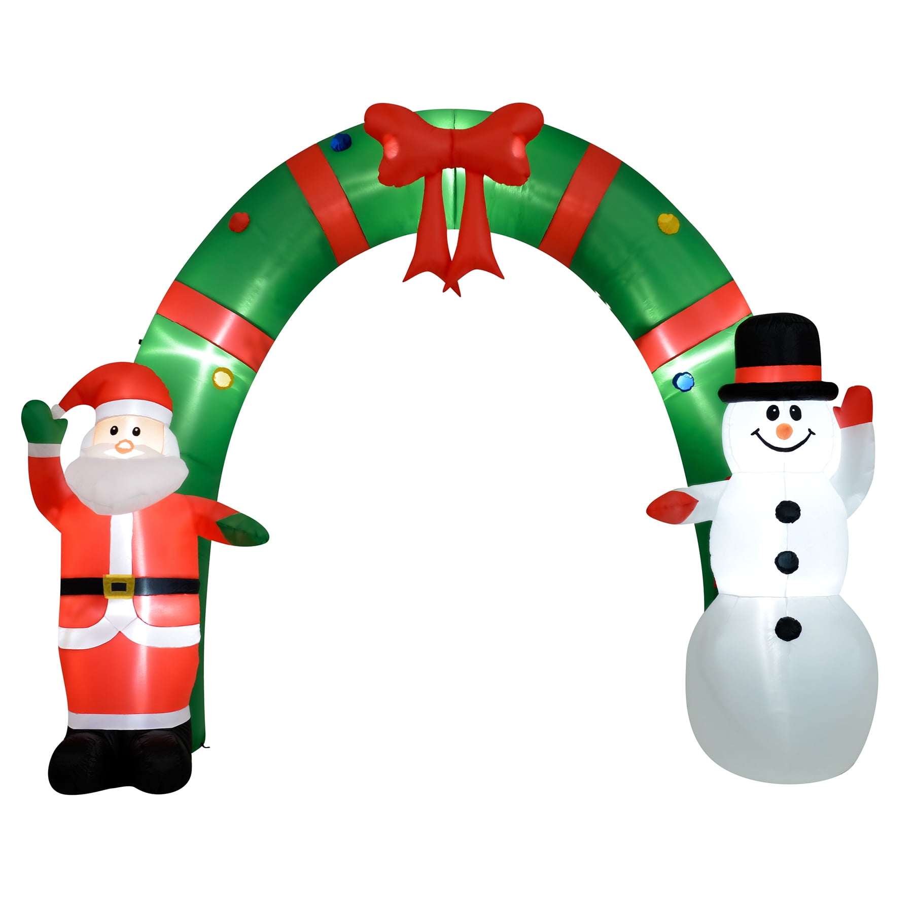 Fraser Hill Farm 8 ft Tall Walkway Arch w/ Santa Claus and Snowman, Outdoor Blow-Up Christmas Inflatable w/ Lights and Storage Bag, FHFXMASARCH081-L