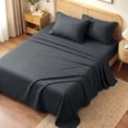 thumbnail image 3 of WISHEAD Queen Sheet Set, 4 Piece Ultra Soft Brushed Microfiber Bed Sheets, Cooling & Breathable, Secure Fitted Sheet, Wrinkle Resistant Hotel Bedding Set with Classic Stripe, Dark Gray, 3 of 9