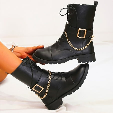 

Zedker Boots For Women Work Boots Fashion Zipper Chain Hasp Zipper Lacing Large Size Comfortable Shose Women Autumn Boots Comfortable Shoes For Women