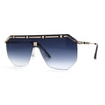thumbnail image 3 of Mens Luxury Flat Top Shield Robotic Mob Metal Rim Sunglasses Gold Navy, 3 of 4
