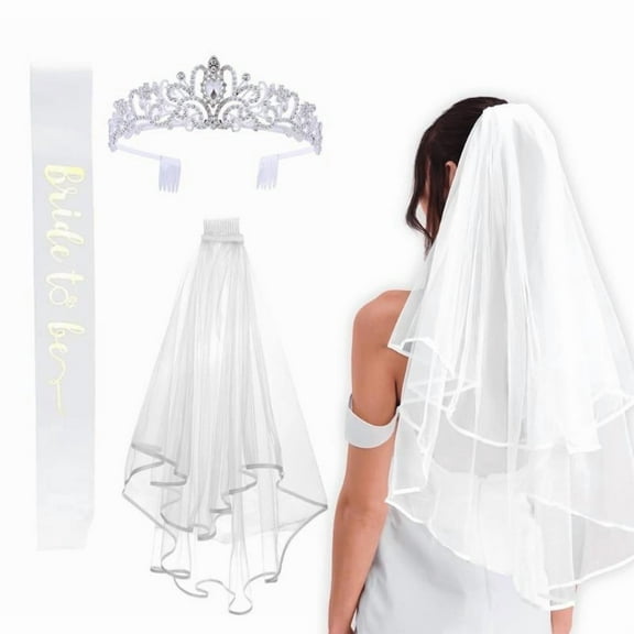 3 Pcs Bride To Be Veil Sash Set, Bachelorette Party Bridal Shower Wedding Engagement Supplies, Wedding Party Supplies